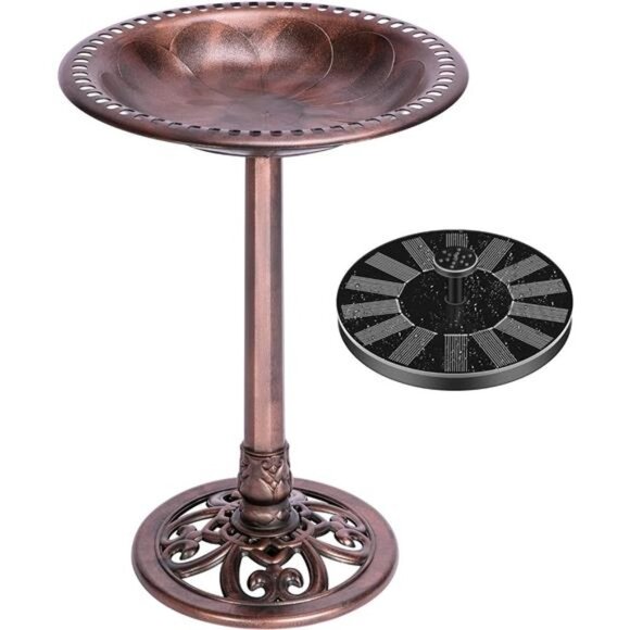 Polyresin Antique Outdoor Bronze Garden Bird Bath and Solar Powered Round Pond - Picture 1 of 7